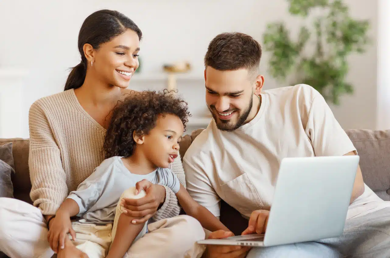 Happy family streaming video