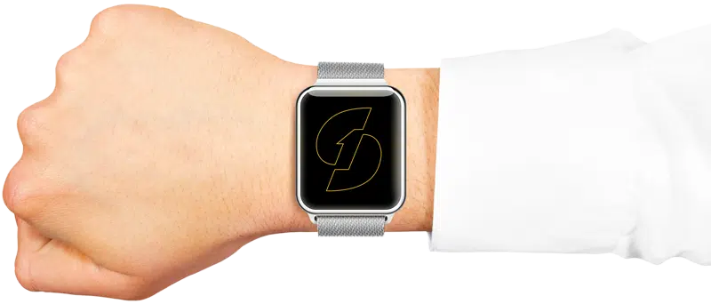 Hand with a watch with an S1L logo on it
