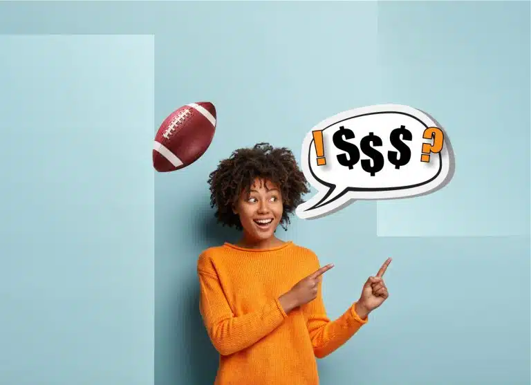 Girl surprised by the price of a Football Ad