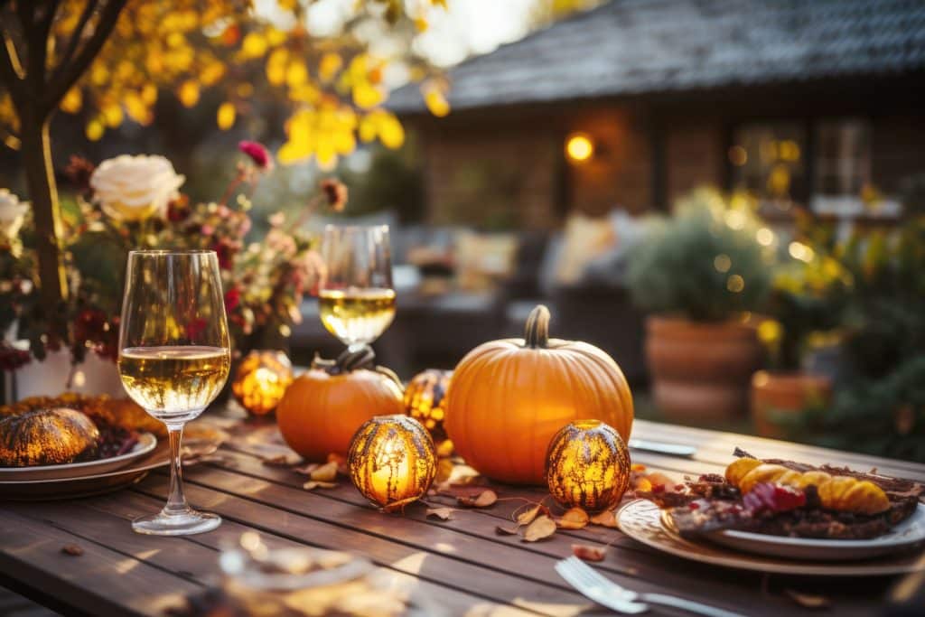 Thanksgiving outside table with wine
