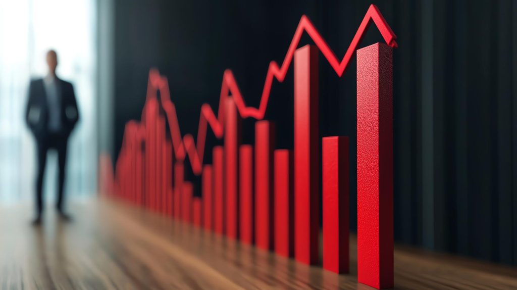 Man standing infront o a Red chart