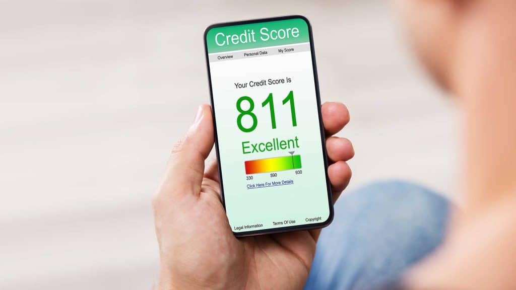 Credit score displayed on a mobile phone